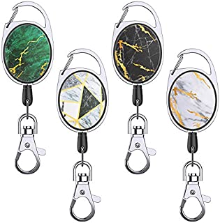 YoungRich 4PCS Retractable Badge Reel Retractable Keychain with Carabiner Belt Clip Key Ring 27 Inches Steel Wire Rope Shiny Marble Design House Work Keys Holder 24 kg Heavy Duty for ID Card Keys