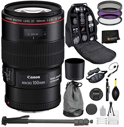 Canon EF 100mm f/2.8L Macro is USM Lens with Professional Bundle Package Deal Kit for EOS 7D Mark II, 6D Mark II, 5D Mark IV, 5D S R, 5D S, 5D Mark III, 80D, 70D, 77D, T5, T6, T6s, T7i, SL2