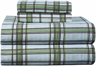 Pointehaven Heavy Weight Printed Flannel Sheet Set, Queen, Plaid/Sage