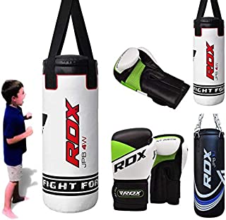 RDX Kids Punching Bag Filled Set Junior Kick Boxing Heavy MMA Training Youth Gloves Punch Mitts Hanging Chain Ceiling Muay Thai Martial Arts 2FT