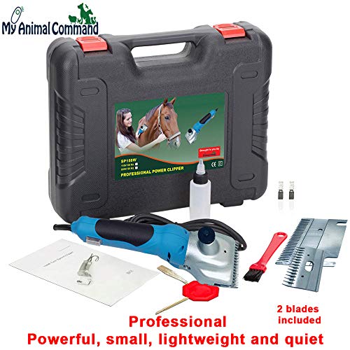 My Animal Command 110V Horse Clippers Professional Heavy Duty Kit, Professional Animal Grooming Clippers 2 Speeds Shaving Thick Coats Fur Horse Hair Ponies Equine Pigs Cattle Farm Livestock 2 Blades