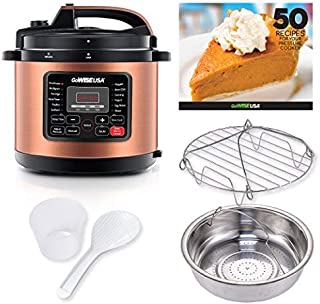 GoWISE USA 8-Quarts 12-in-1 Electric Pressure Cooker + 50 Recipes for your Pressure Cooker Book with Measuring Cup, Stainless Steel Rack and Basket, Spoon (Copper)