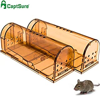 CaptSure Original Humane Mouse Traps, Easy to Set, Kids/Pets Safe, Reusable for Indoor/Outdoor use, for Small Rodent/Voles/Hamsters/Moles Catcher That Works. 2 Pack (Small)