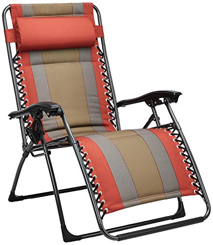 AmazonBasics Outdoor Padded Zero Gravity Lounge Beach Chair - 65 x 29.5 x 44.1 Inches, Red