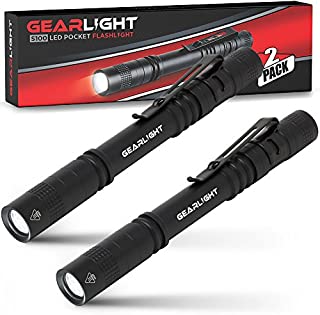 GearLight LED Pocket Pen Light Flashlight S100 [2 PACK] - Small, Mini, Stylus PenLight with Clip - Perfect Flashlights for Inspection, Work, Repair