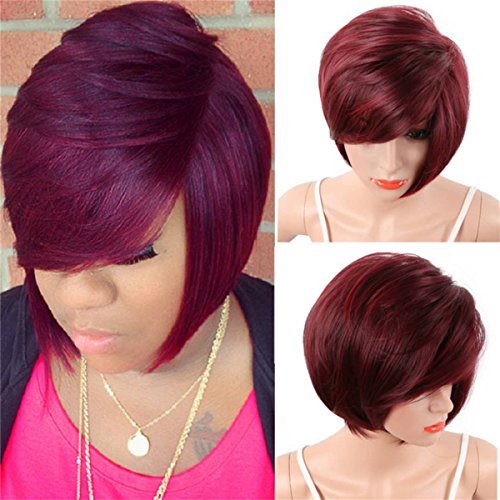 CYJGAF Women's Short Straight Pixie Cut Synthetic Wigs African American Bob Hair With Bangs