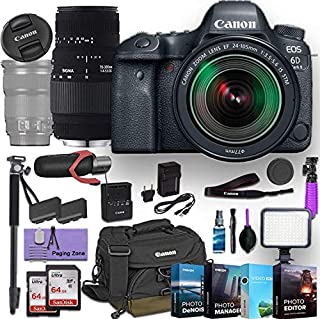 Canon EOS 6D Mark II DSLR Camera w/EF 24-105mm f/3.5-5.6 is STM Lens and Sigma 70-300mm f/4-5.6 DG Macro Lens Bundled with Deluxe Accessories (Pro Microphone, 4-Pack Photo Editing Software and More)