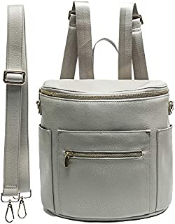 Leather Diaper Bag Backpack Purse by miss fong, Mini Backpack for mom with In bag organizer, Insulated Pocket and Shoulder Strap(Grey)