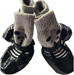 Perktail Tiny Doggie Traction Socks with Grippers, Waterproof Non-Slip Small Dog Booties Rain Boot for Puppy Cats (Medium, Black)