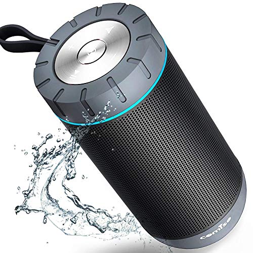 COMISO Waterproof Bluetooth Speakers Outdoor Wireless Portable Speaker with 20 Hours Playtime Superior Sound for Camping, Beach, Sports, Pool Party, Shower (Dark Grey)