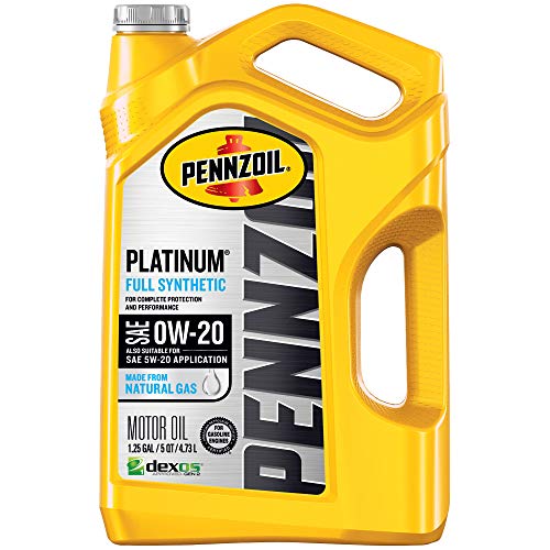 Pennzoil Platinum Full Synthetic Motor Oil (SAE, SN) 0W-20, 5 Quart - Pack of 1