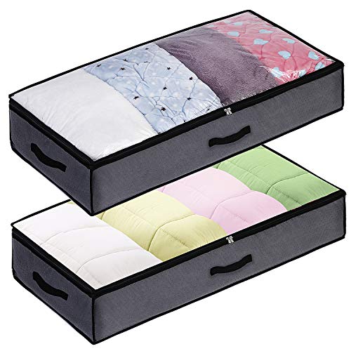 DOOOB Underbed Storage Bags with Reinforced Handles, Large Capacity Breathable Non-woven Fabric Storage Organizer for Blanket, Pillows, Comforter and Quilt