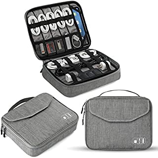 Electronics Organizer, Jelly Comb Electronic Accessories Double Layer Travel Cable Organizer Cord Storage Bag for Cables, iPad (Up to 11''),Power Bank, USB Flash Drive and More-(Gray)