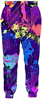 Leapparel Unisex Geometric Pants Elastic Drawstring Hip Hop Rock Sweatpants Trousers Colorful Ink XL