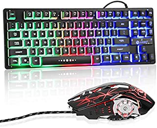 EEEKit 2in1 Rainbow LED Mechanical Gaming Keyboard and Mouse Combo Set, Multi-Colored Backlight for PS4 / Xbox One/Windows PC Gamer Desktop, Computer