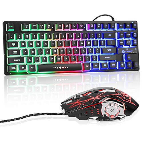 EEEKit 2in1 Rainbow LED Mechanical Gaming Keyboard and Mouse Combo Set, Multi-Colored Backlight for PS4 / Xbox One/Windows PC Gamer Desktop, Computer