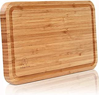 Bamboo Cutting Board with Juice Groove - Convenient Size 8x13 | Extra Thick Board | Serving Tray | Food Plating