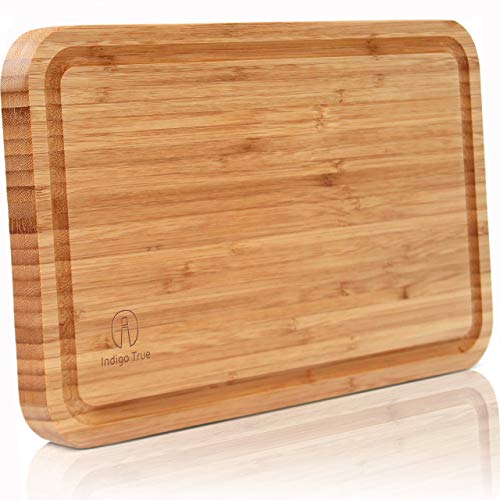 Bamboo Cutting Board with Juice Groove - Convenient Size 8x13 | Extra Thick Board | Serving Tray | Food Plating