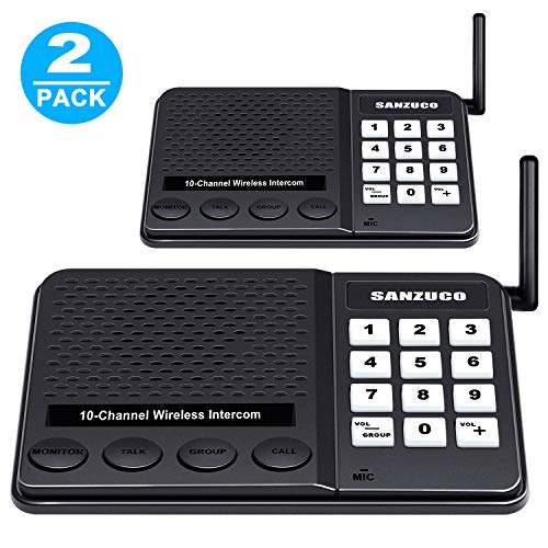Wireless Intercom System (New Version) with High Sensitivity Antenna, Max 1.1 Mile Long Range in Open Space, 10 Channel x 3 Code Intercoms Wireless for Home Business Church College and Restaurant