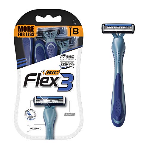 BIC Flex 3 Titanium Men's Disposable Razor, Triple Blade, 8 Count, for an Ultra Smooth and Close Shave
