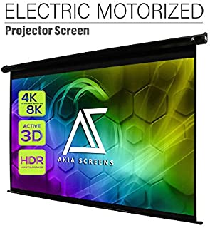 Akia Screens 110 inch Motorized Electric Remote Control Drop Down Projector Screen 16:9 8K 4K HD 3D Retractable Ceiling Wall Mount Black Projection Screen for Movie Home Theater Office AK-MOTORIZE110H