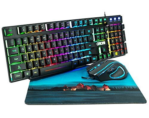 RGB Gaming Keyboard and Mouse Combo CHONCHOW 991b Rainbow Led Backlit 7 Colors Office Device Ergonomic Keyboard with Mice 3200 DPI Adjustable Compatible with PS4a/Ps3 Xbox one Windows Mac PC