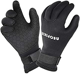 NeopSkin Water Gloves, 3mm & 5mm Neoprene Five Finger Warm Wetsuit Winter Gloves for Scuba Diving Snorkeling Paddling Surfing Kayaking Canoeing Spearfishing Skiing (3mm-Black, 2XL)