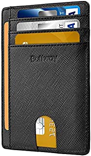 Buffway Slim Minimalist Front Pocket RFID Blocking Leather Wallets for Men Women - Cross Black