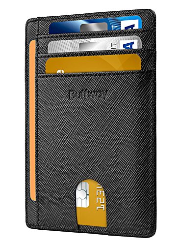 Buffway Slim Minimalist Front Pocket RFID Blocking Leather Wallets for Men Women - Cross Black