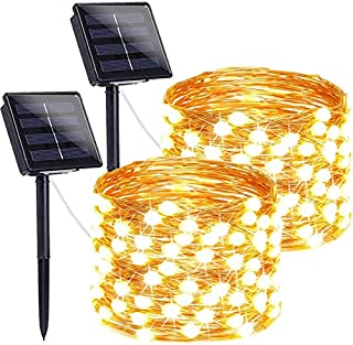 LORRYTE 2-Pack Solar Lights Outdoor (Ultra-Bright & Super Durable), 200 LED Solar String Lights Outdoor Waterproof Copper Wire 8 Modes Fairy Lights for Patio Garden Tree Wedding Party (Warm White)