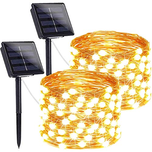 LORRYTE 2-Pack Solar Lights Outdoor (Ultra-Bright & Super Durable), 200 LED Solar String Lights Outdoor Waterproof Copper Wire 8 Modes Fairy Lights for Patio Garden Tree Wedding Party (Warm White)