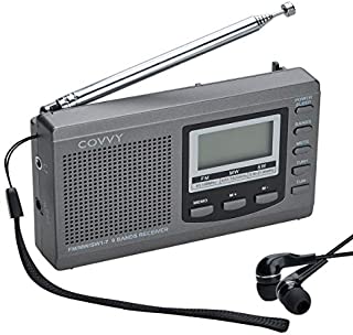 AM/FM Portable Shortwave Radio, COVVY Battery Operated 9 Band FM Transistor DSP Stereo Radio Digital Tuning Radio with Sleep Timer, Alarm Clock, LCD Display, Loud Speaker & Earphone (Grey)