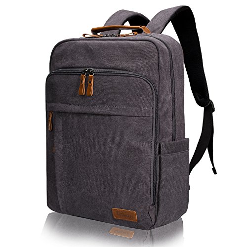 Estarer Laptop Backpack w/USB Charging Port for Men Women, Water Resistant Canvas Backpack School Office Work Fit Most 17-17.3 Inch Computer