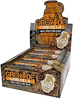 Grenade Carb Killa Protein Chocolate Bar | 23g High Protein Snack | Keto Friendly Low Net Carb Low Sugar | Nut Free Energy Bars | Caramel Chaos, 12 Pack