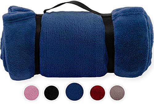 Pembrook Fleece Travel Blanket w/Handle - Navy - Super Soft and Warm Plush Coral Micro Fleece  Sizes 51 X 63 inches  Great for Couch, Bed, Sofa, loveseat, Travel, Picnic, Flight