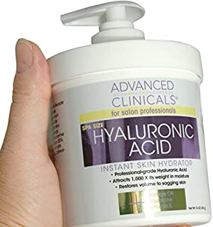 Advanced Clinicals Anti-aging Hyaluronic Acid Cream for face, body, hands. Instant hydration for skin, spa size. (16oz)