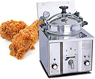 Genmine Commercial Electric Countertop Pressure Fryer Pressure Fryer For Chicken 16L 2400W Commercial Electric Countertop Pressure Fryer Deep Fryer Cooker Stainless Chicken Fish with Timer & Temperature