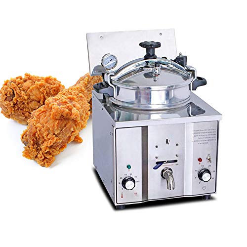 Genmine Commercial Electric Countertop Pressure Fryer Pressure Fryer For Chicken 16L 2400W Commercial Electric Countertop Pressure Fryer Deep Fryer Cooker Stainless Chicken Fish with Timer & Temperature