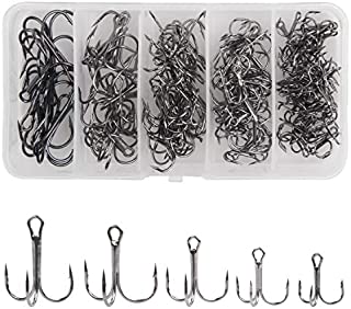 SILANON Fishing Treble Hooks Kit-145pcs Round Bend Barbed Treble Hook Strong High Carbon Steel Triple Fish Hooks Set for Baits Lures Trout Bass Size 2 4 6 8 10