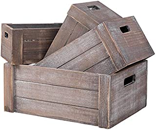 Decorative Wooden Crates,Set of 4 Rectangle Storage Boxes, Nesting Storage Crates with Handles,Crates for Storage,Wooden Storage Bins (Grey)