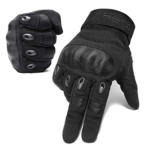 FREETOO Work Gloves Men Protection Gloves for Hiking Cycling Climbing Outdoor Camping Sports (Full Finger Black, Large:9