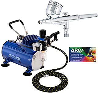 Master Airbrush Multi-purpose Gravity Feed Dual-action Airbrush Kit with 6 Foot Hose and a Powerful 1/5hp Single Piston Quiet Air Compressor