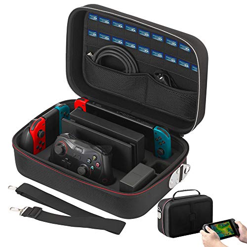 Vikena Nintendo Switch Game Deluxe Travel and Storage Case ,Game Carrying Case fit for Switch Pro Controller,Poke Ball,Switch Console and Accessories,Black