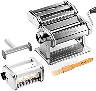 Delihom Pasta Maker - Stainless Steel Pasta Machine, Cutter, Ravioli Attachment and 4 Piece Pasta Roller Accessories for Homemade Spaghetti and Ravioli