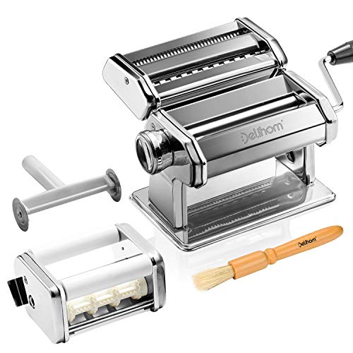 Delihom Pasta Maker - Stainless Steel Pasta Machine, Cutter, Ravioli Attachment and 4 Piece Pasta Roller Accessories for Homemade Spaghetti and Ravioli