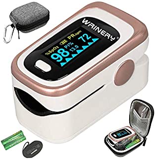 Oxygen Saturation Monitor, Pulse Oximeter Fingertip, Oxygen Monitor, O2 Saturation Monitor, OLED Portable Oximetry with Batteries, Lanyard (Rose Gold-White)