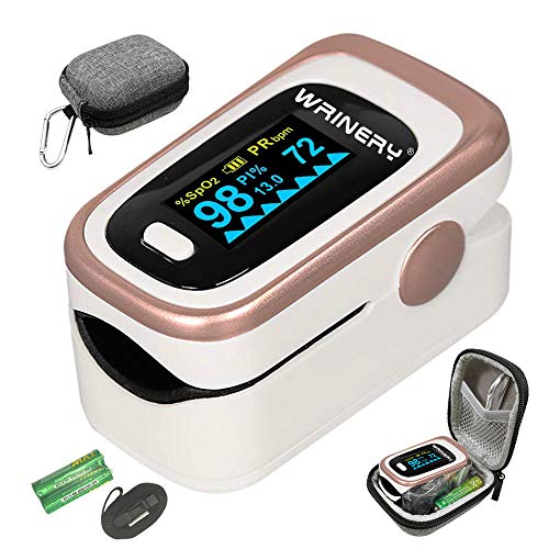 Oxygen Saturation Monitor, Pulse Oximeter Fingertip, Oxygen Monitor, O2 Saturation Monitor, OLED Portable Oximetry with Batteries, Lanyard (Rose Gold-White)