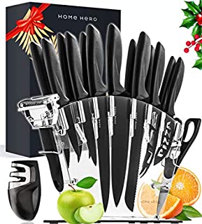 Stainless Steel Knife Set 13 Piece Set Kitchen Knives with Bonus Acrylic Stand, Scissors, 2 Function Peeler and 2 Stage Sharpener by Home Hero