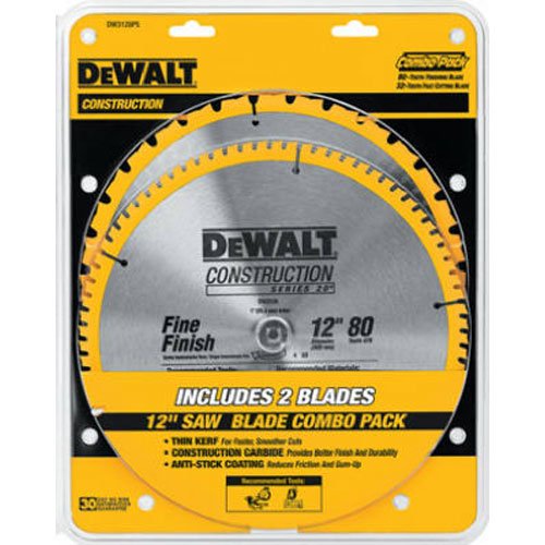 DEWALT 12-Inch Miter Saw Blade, Crosscutting, Tungsten Carbide, 80-Tooth, 2-Pack (DW3128P5)