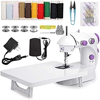 MinRi Mini Sewing Machine with Upgrade Extension Table Adjustable Double Threads and Two Speeds Portable Crafting Mending Machine Sewing Kit for Household, Travel, Kids, Beginners